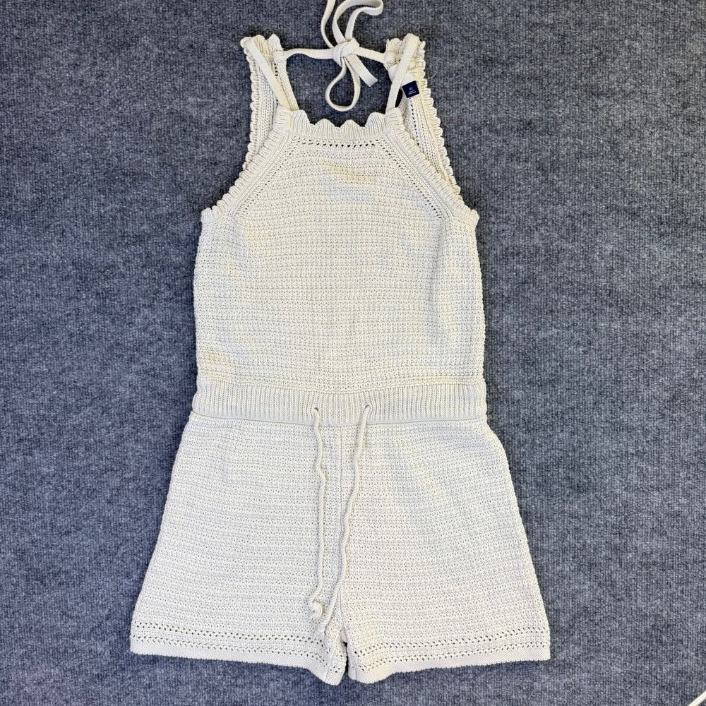 Universal Thread 100% Cotton Cream Crochet Knit Romper Sleeveless Waist Tie XS